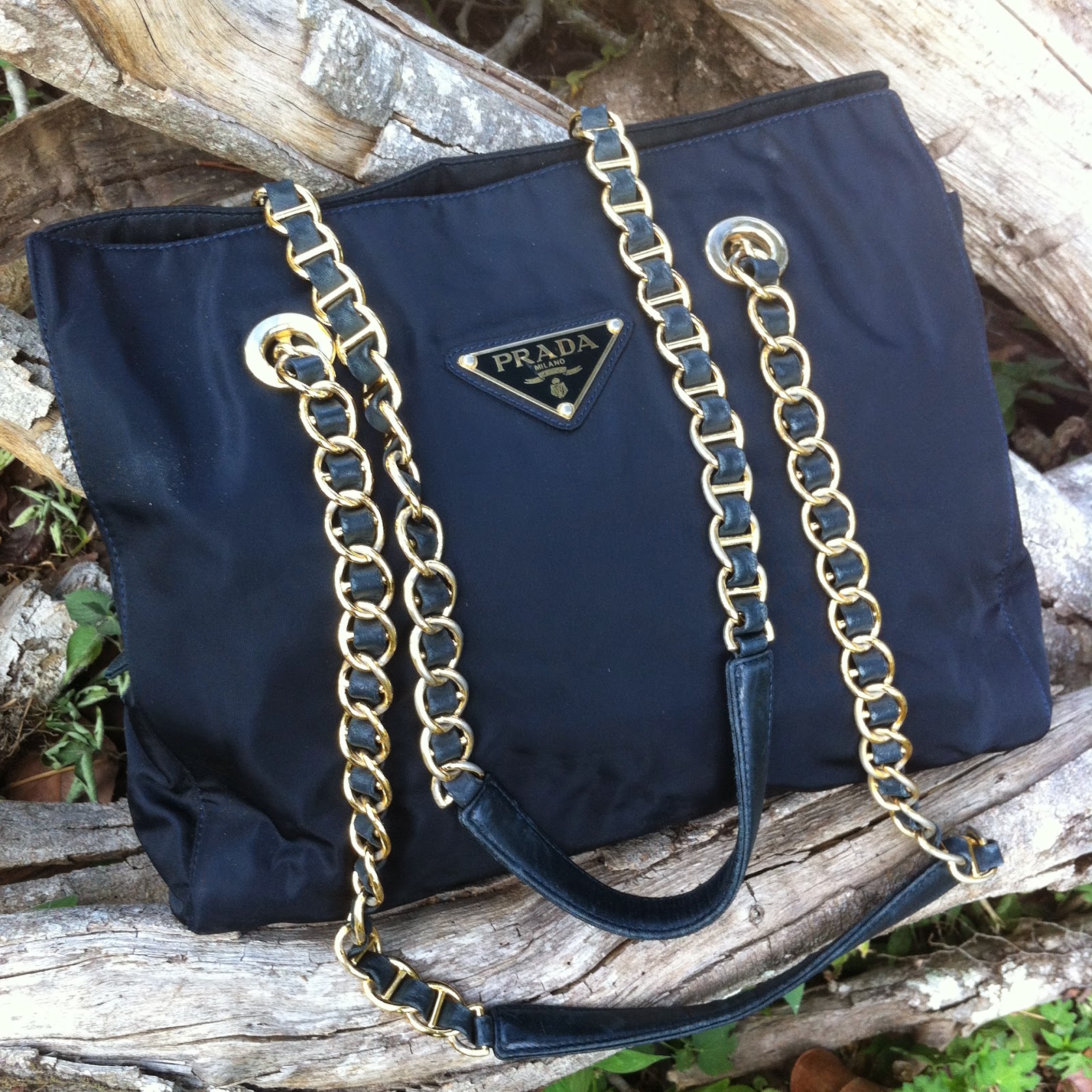 DYBUNDLE COLLECTION: Prada Vintage Black Tessuto Nylon & Gold Chain Strap Shoulder Bag (sold)