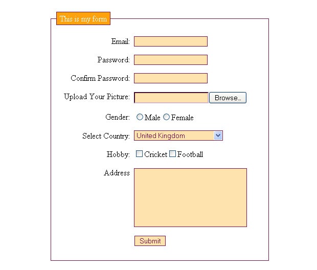 How to make an html form with fieldset tag b2atutorials