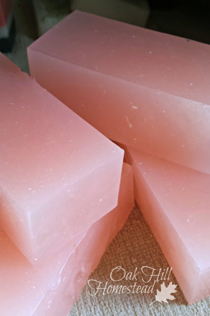 Bars of pink melt-and-pour soap