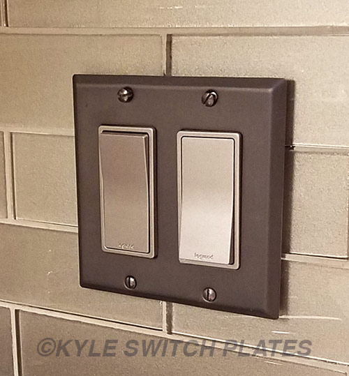 Kyle Switch Plates Dark Bronze Wall Plates for a Tiled Kitchen Backsplash