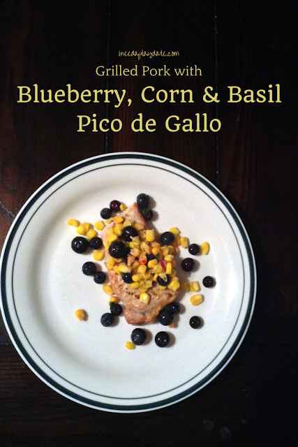 Fresh summer blueberries with corn and basil #recipe - perfect over grilled or broiled pork chops @mryjhnsn