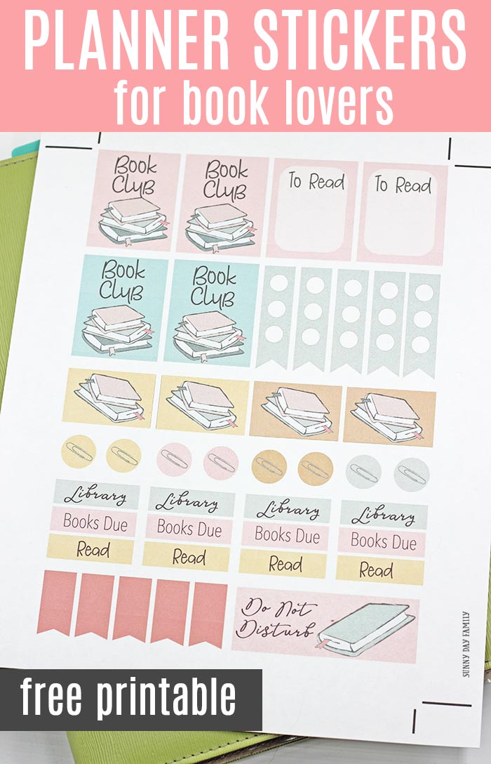 Adorable FREE printable planner stickers for book lovers! These printable planner stickers work with Happy Planner and Erin Condren and are perfect for book clubs and readers. Track your to read list, library trips and more with these printables. Print and cut with scissors or use your Cricut for perfect planner stickers! #plannerstickers #printablestickers #planner #bookclub