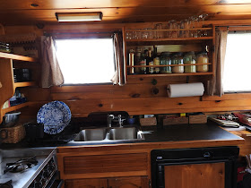 Kitchen on solar canal boat dragonfly