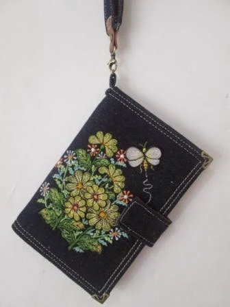 Yellow Chrysant and Bee Embroidery Wallet.
