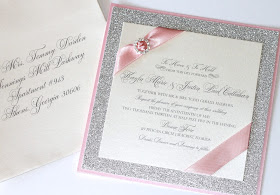 invitation glitter pink invitations silver ivory luxe gorgeous paperie embellished