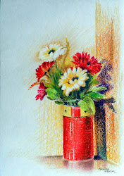 pastel oil vase flower sketch sanika