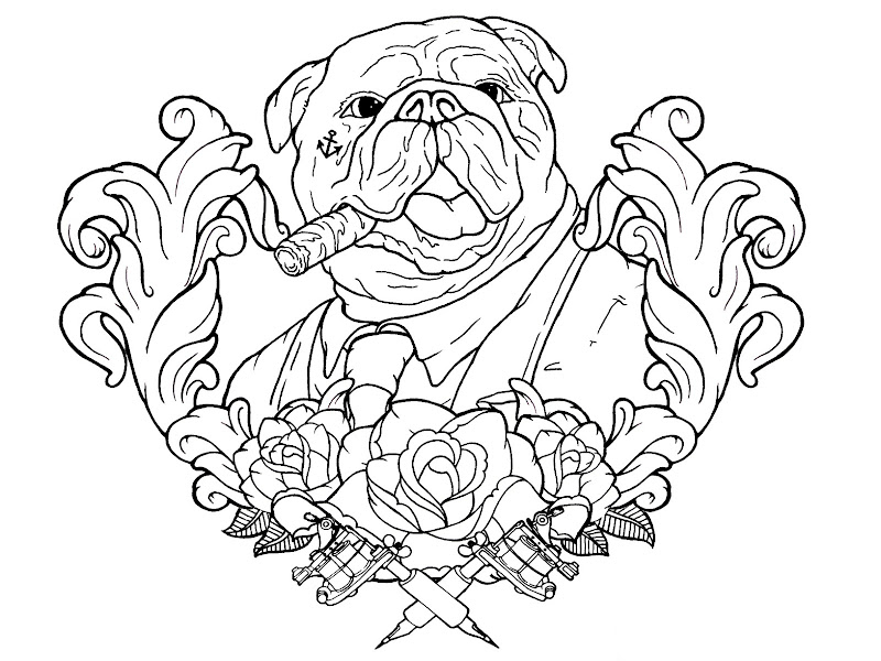  tattoo tee design for those of you who enjoy a bulldog smoking a cigar title=