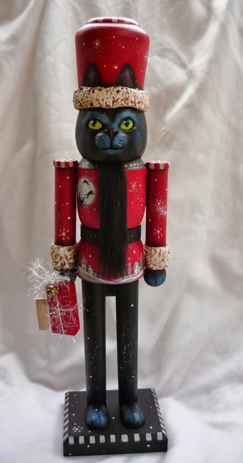 MAGIC BRUSH STUDIO OOAK ORIGINAL HAND SCULPTED BLACK CAT NUTCRACKER