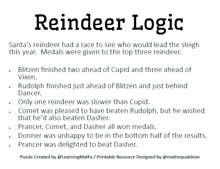Math Love Reindeer Logic Puzzle From LearningMaths