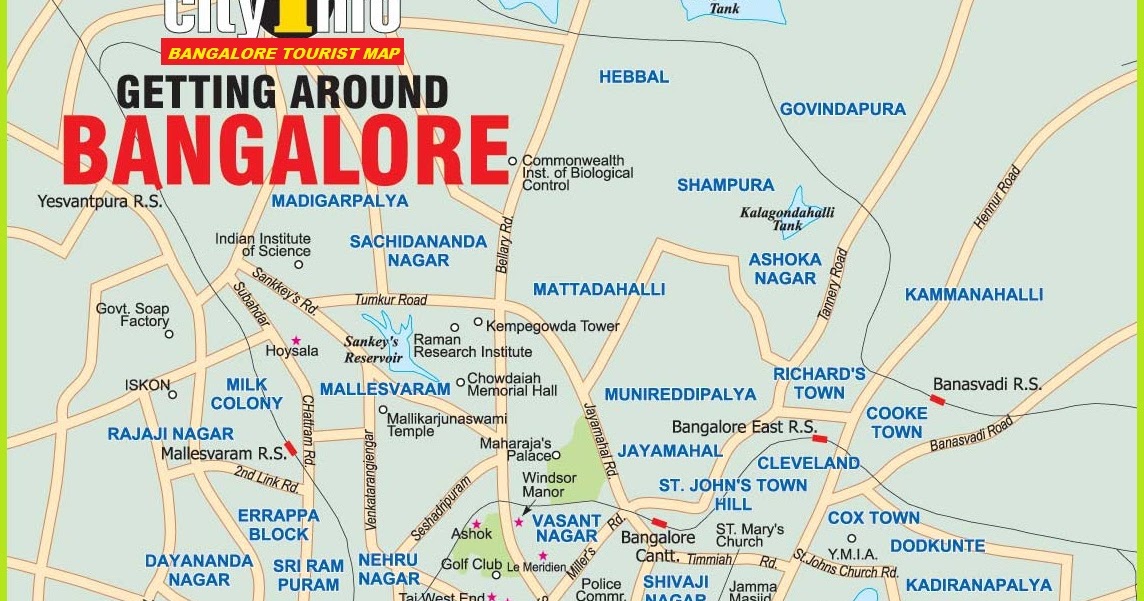 BANGALORE CITY MAP  BANGALORE TOURISM MAP  BENGALURU TOURIST MAP ~ SOUTH INDIA TOURISM