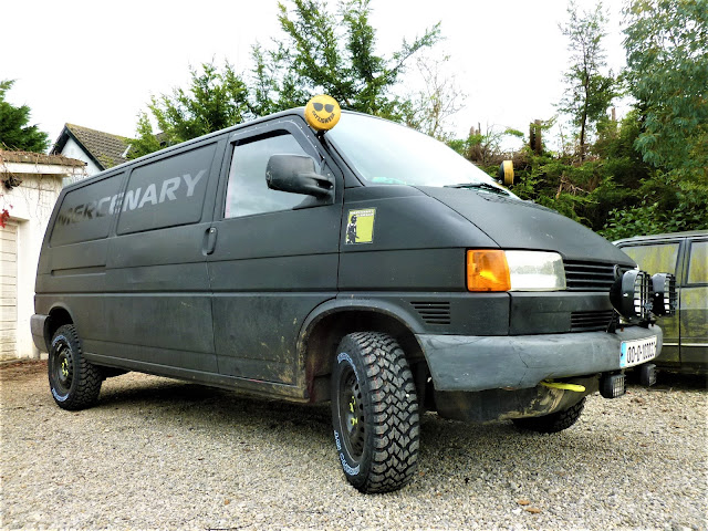 Mercenary Surface Module Matte Black Tactical Van VW Transporter T4 Hankook Dynapro Mud Terrain Tyres 1 VW Transporter T4 with Hankook Dynapro MT RT03 215/75 R15s and a 50mm suspension lift.