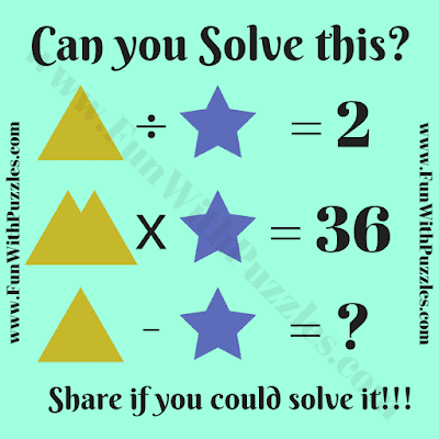 It is Easy Maths Brain Teaser for kids in which your challenge is to solve the given Mathematical equations and then find the value of Triangle and Star.