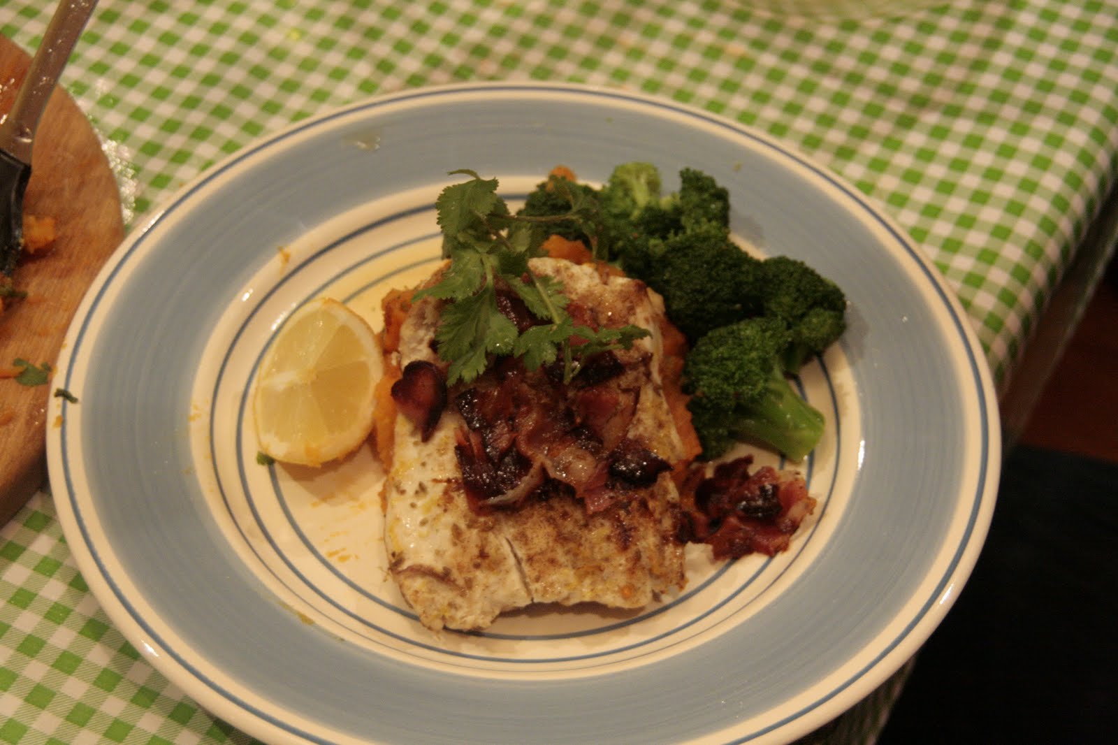 My Jamie Oliver Experiment Sea Bass & Crispy Pancetta, Sweet Potato