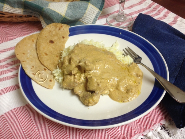 Lamb Korma, rice, Chapatis, Indian Meal