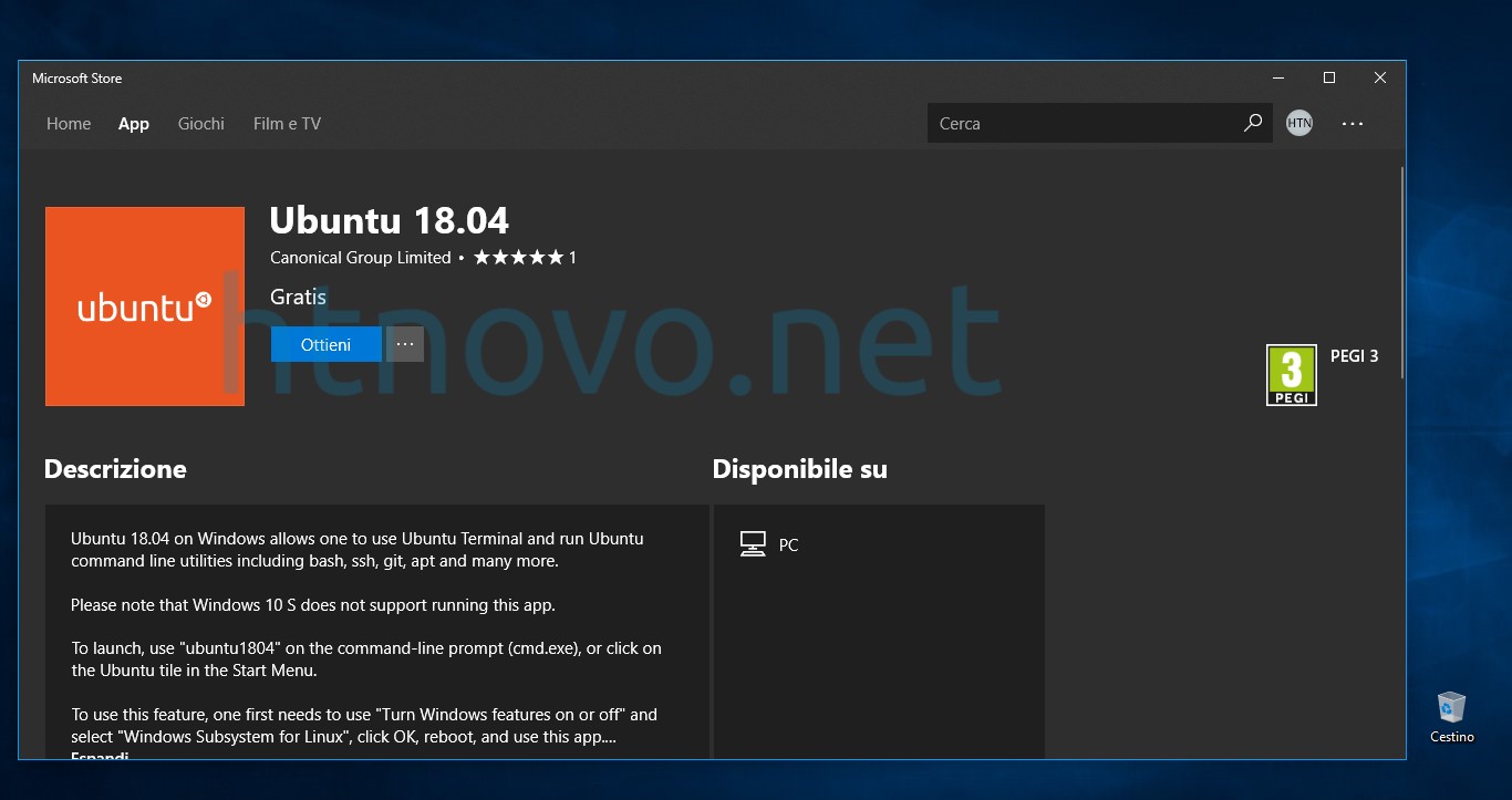 Ubuntu 18.04 LTS disponibile in Microsoft Store per Windows 10