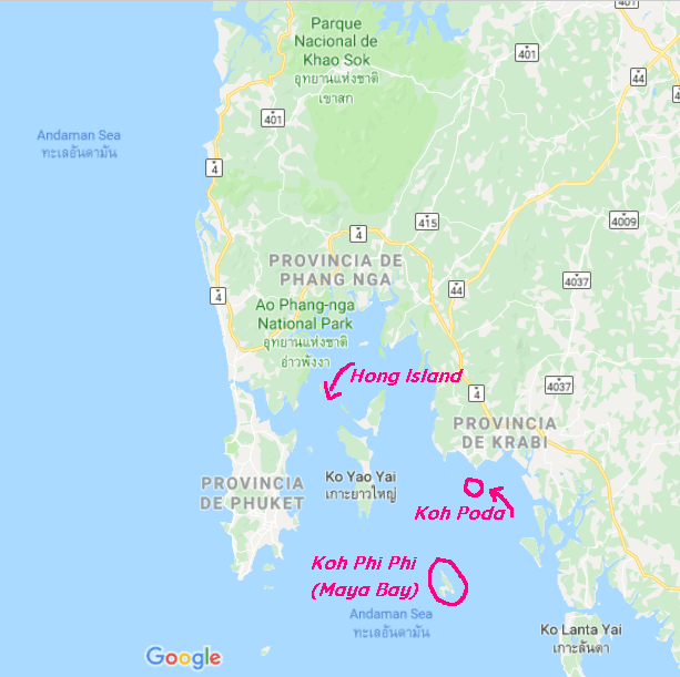 mapa de playas de tailandia koh phi phi phuket krabi