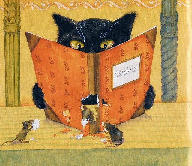 illustration by Polish illustrator Iwona Chmielewska of cat and mice book