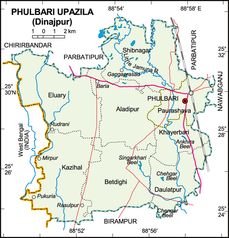 Fulbari Upazila Map Dinajpur District Bangladesh