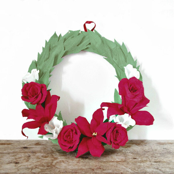 Crepe Paper Floral Christmas Wreath Tutorial