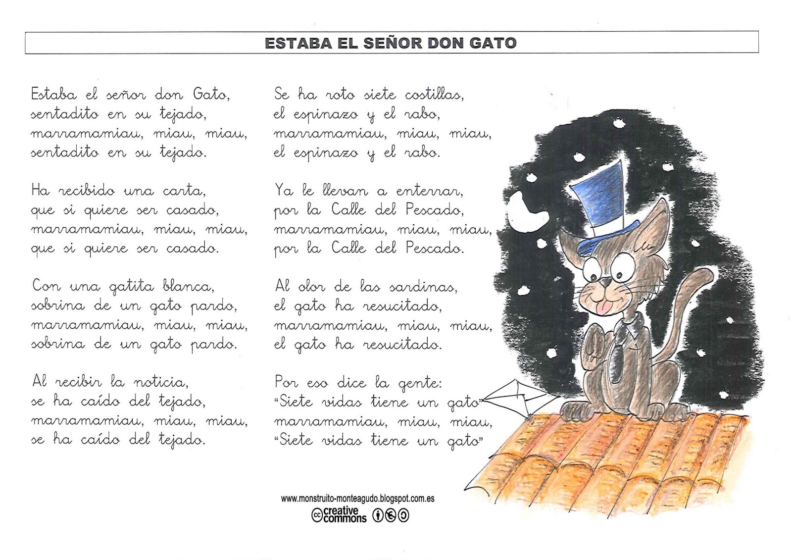 Reparación posible Arábica Cuerpo El Monstruito en Monteagudo: Canción: Estaba el señor don Gato.
