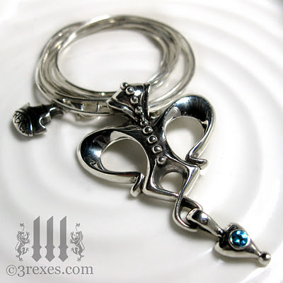 silver royal queen gothic necklace with blue topaz