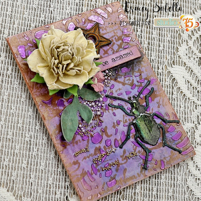 Spring Mixed Media ATCs by Tracey Sabella for Studio75: #studio75 #traceysabella #49andmarket #timholtz #rangerink #finnabair #prills #panpastel #stampendous #artanthology #thecraftersworkshop #stampendous #helmar #mixedmedia #atcs #atc #shabbychicatc #mixedmediaatc #shabbychic #entomology #insects #springisintheair #spring #springart #butterfly #butterflies 