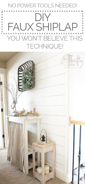 DIY Faux Shiplap. No Power Tools Needed. You Won't Believe This Technique! How to do shiplap. Shiplap bathroom ideas. Shiplap hallway ideas. How to put up shiplap tutorial. Easy DIY faux shiplap.