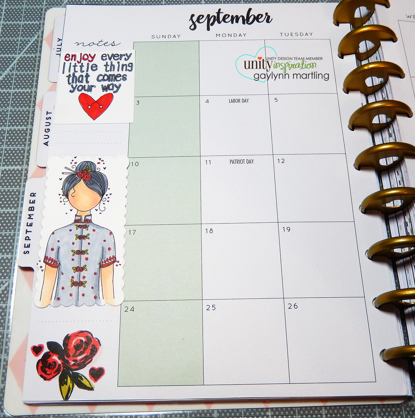 Neat Nook Creations Planner month page art with Copic markers.
