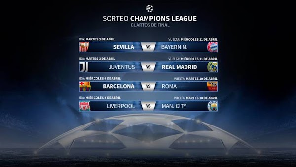 Champions League: FC Barcelona-Roma, Juventus-Real Madrid y Sevilla-Bayern Múnich
