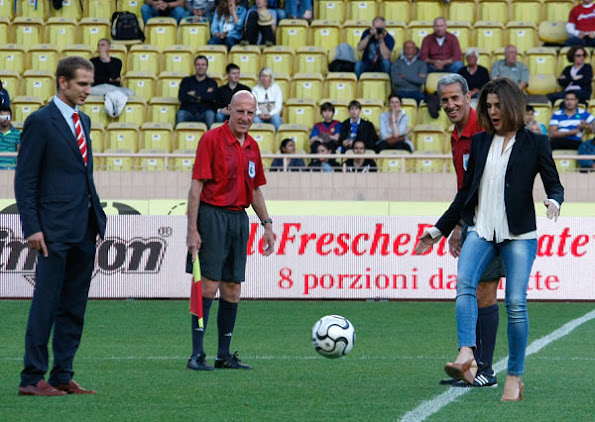 Charlotte Casiraghi and Andrea Casiraghi attended a charity soccer match at the Louis ll stadium in Monaco