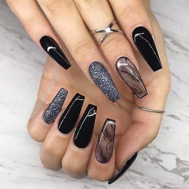 19 Trendy Black Coffin Nails Art Styles 2019 That Are Edgy
