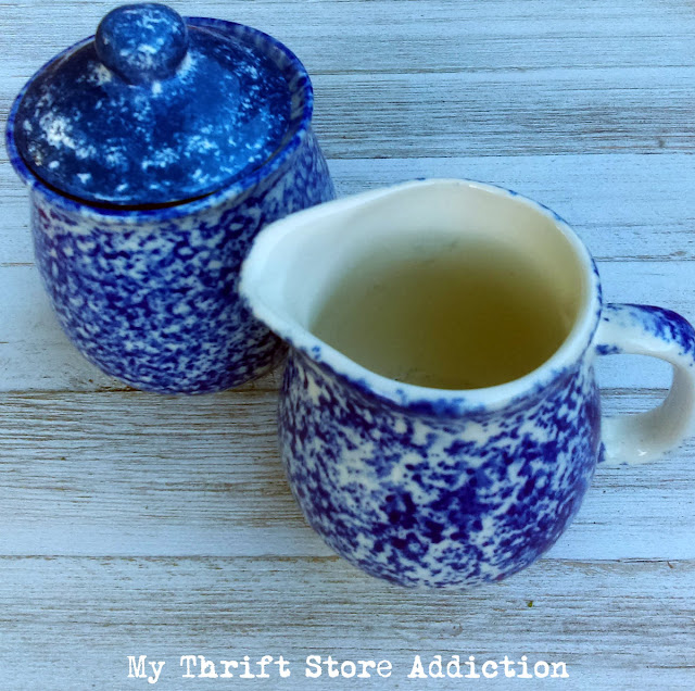 blue spatterware pottery