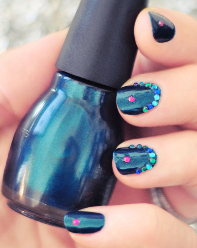 Jasmine Manicure | Deep Teal Nails w/ Gemstone Accents