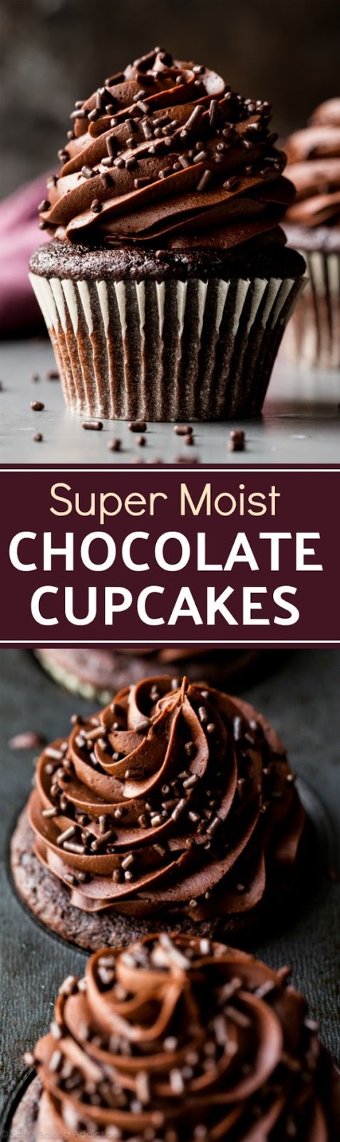 Here are the best homemade chocolate cupcakes! Moist, rich, soft, and so easy to make from scratch with chocolate buttercream frosting! Recipe on sallysbakingaddiction.com