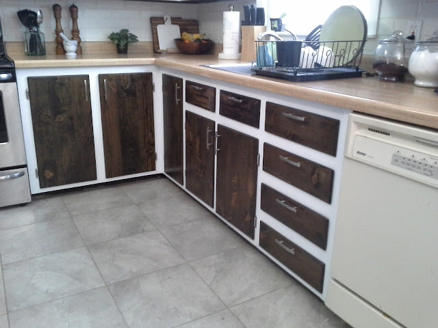 kitchen cabinet makeover reveal white and wood stained