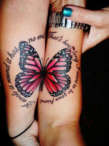 Cor-de-rosa Borboleta com Citação de Tatuagem para Melhores Amigos