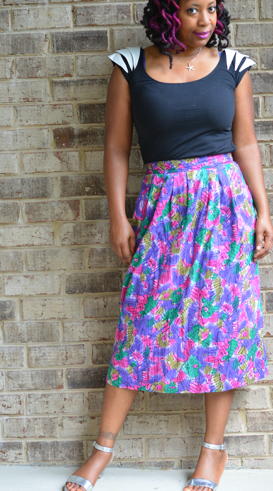 Casual summer skirt from a thrift store. Easy to wear and affordable in many bright, fun colors for summer.