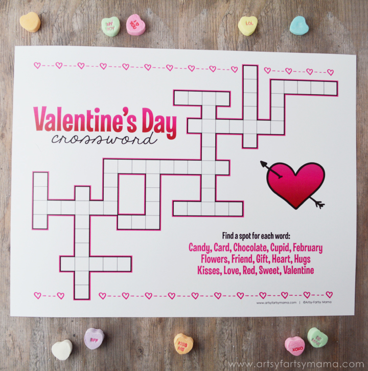 Free Printable Valentine's Day Crossword at artsyfartsymama.com #Valentine