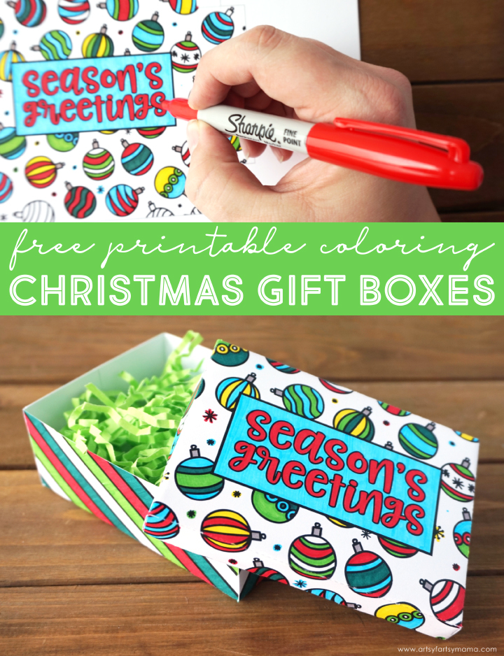 Color your own festive printable DIY Christmas Gift Boxes for holiday gifting! #GiveColorfully #CollectiveBias