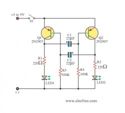 Dual LED Flasher by transistor 2N2907 - Electronik & Computer