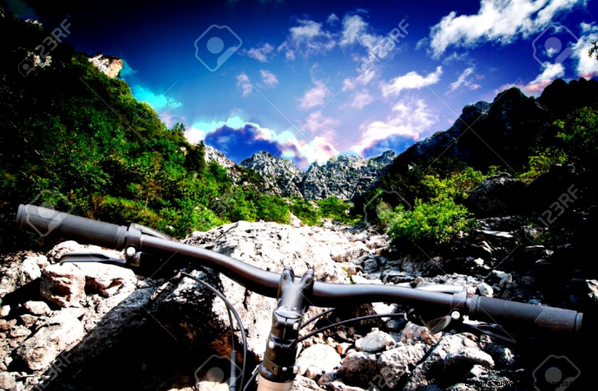 Mountain Bike On Landscape Background Stock Photo Picture And