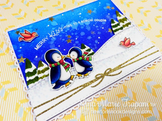 Kissing Penguin couple Christmas Card by Nina-Marie Trapani | Holiday Smooches Stamp set by Newton's Nook Designs #newtonsnook