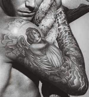 David Beckham's Tattoos, close up, sleeve
