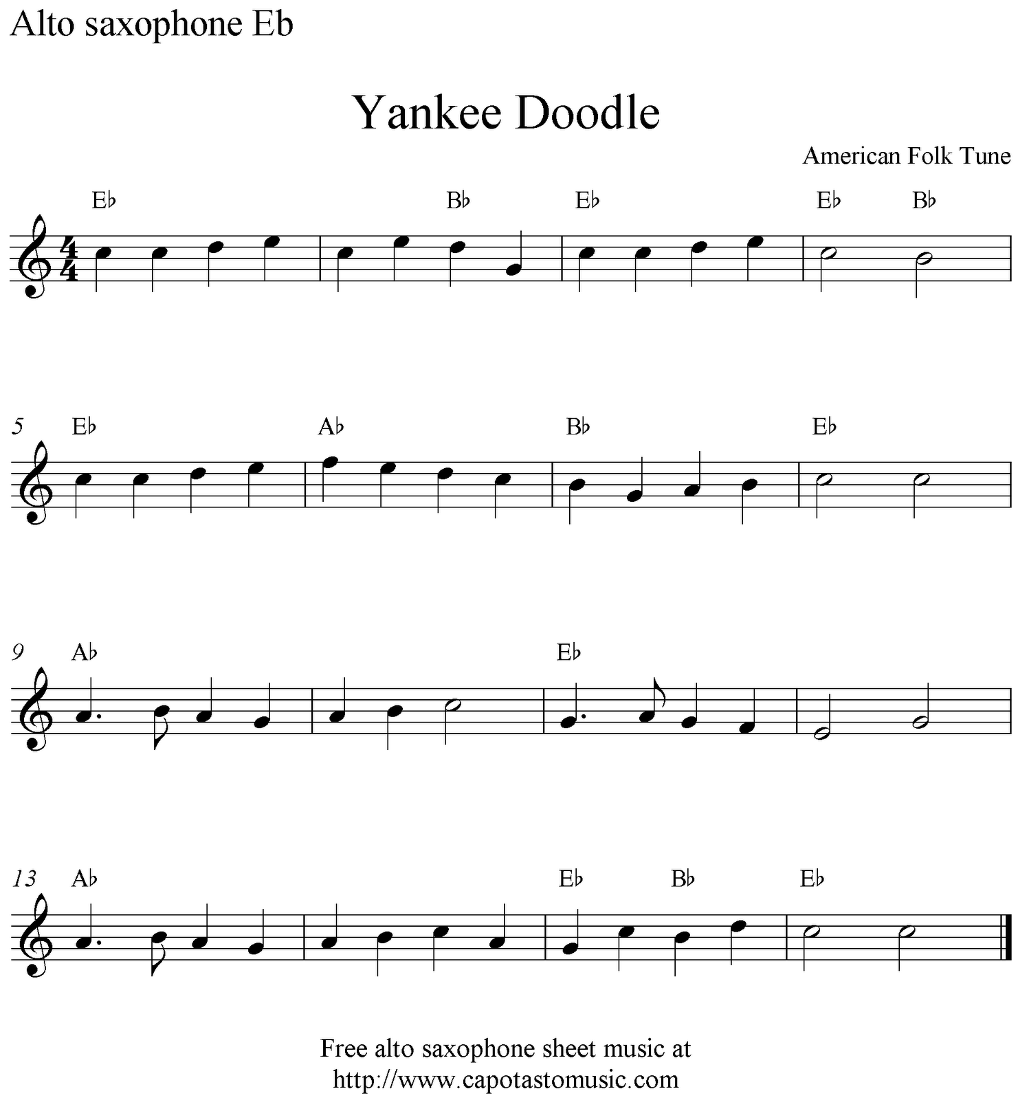 Yankee Doodle Free Alto Saxophone Sheet Music Notes Yankee Doodle Free Alto Saxophone Sheet Music Notes