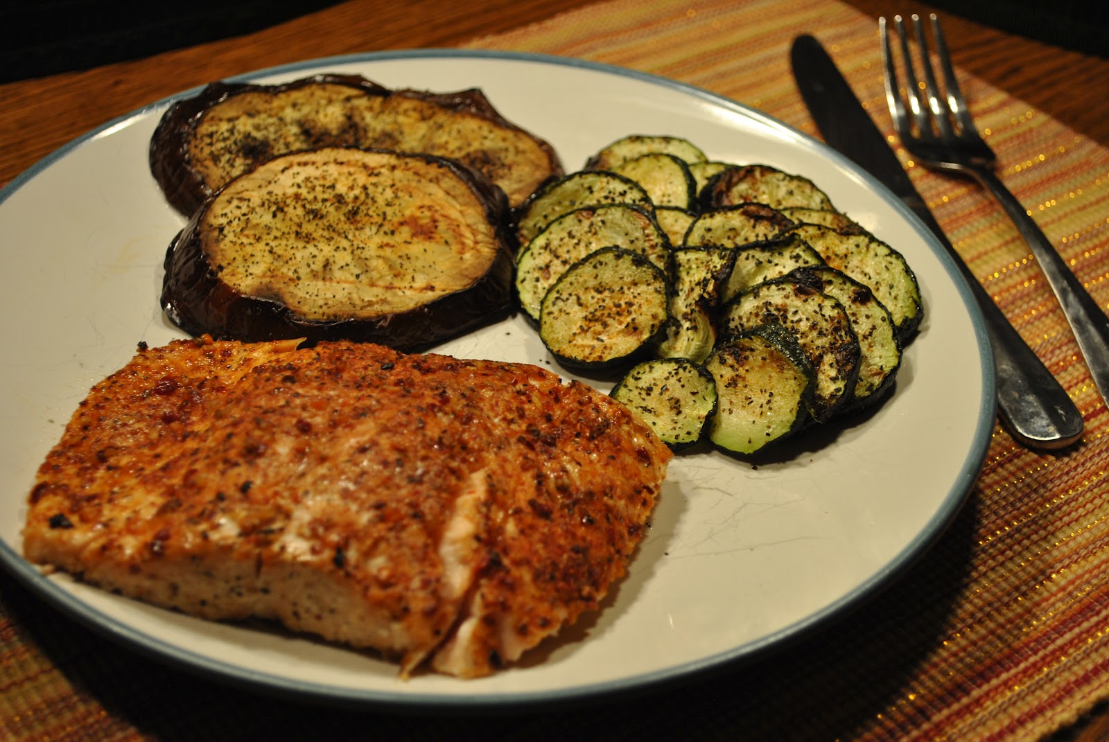 Fiery Salmon with Grilled Zucchini and Eggplant