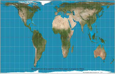  2. Representacion de la superficie de la Tierra segun la, Proyección Peters, 2058 x 1314 px