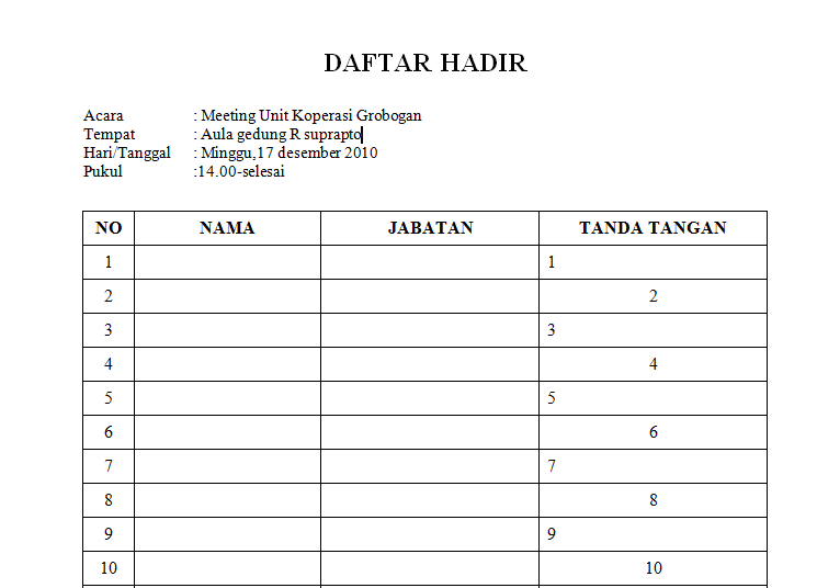 Daftar Hadir Acara Seminar