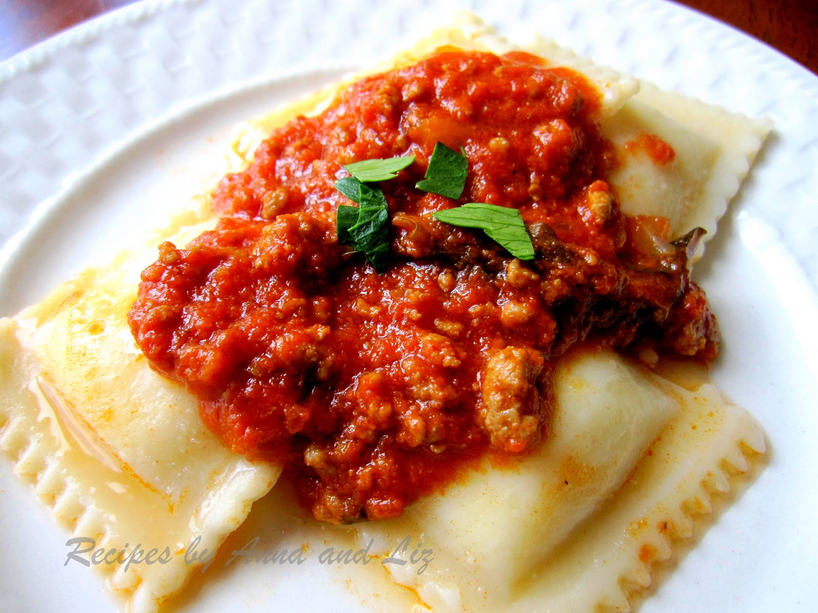 Cheese Ravioli with Bolognese Sauce - 2 Sisters Recipes by Anna and Liz