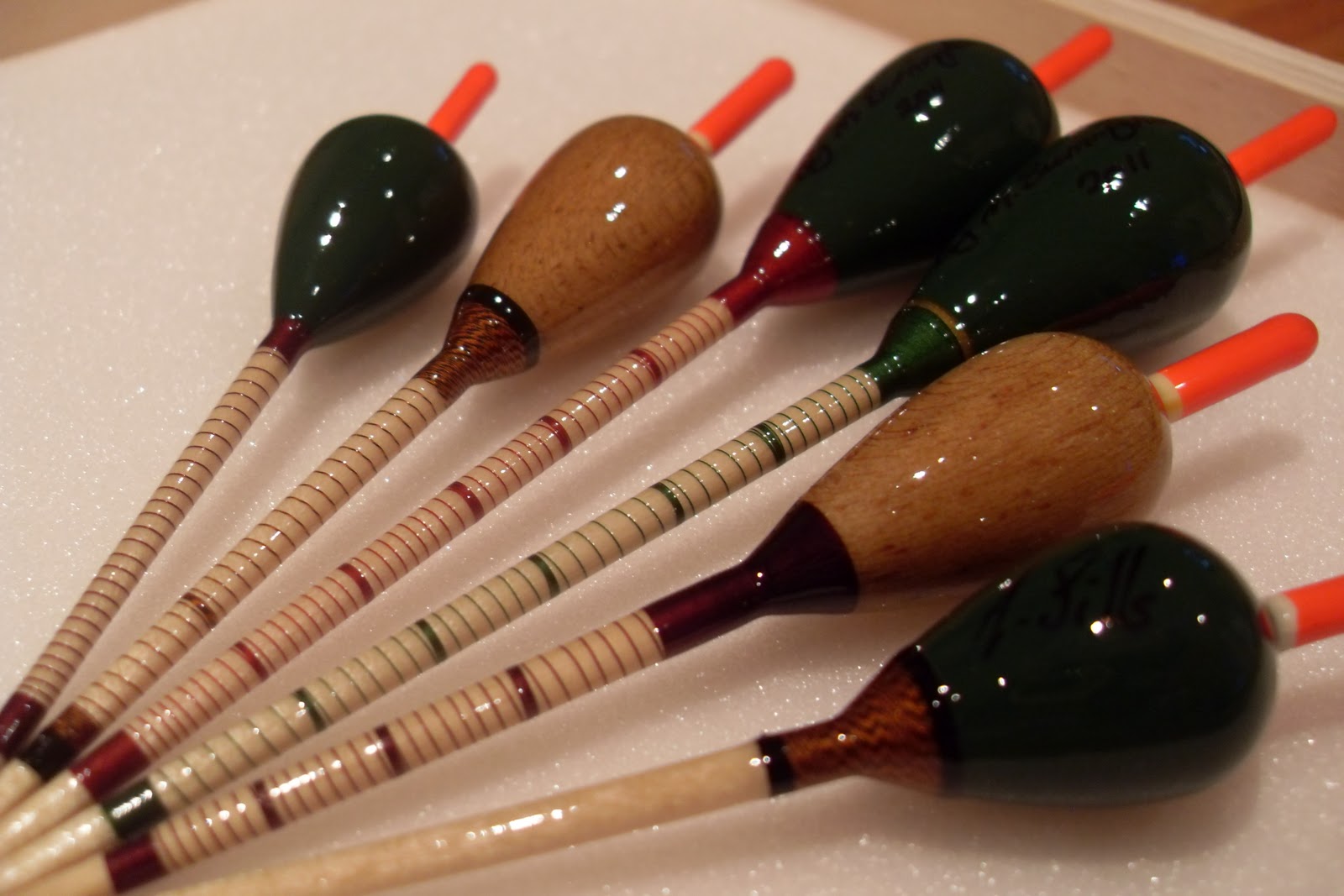 Handmade Fishing Floats by Mark Burningham. Porcupine wagglers,reed