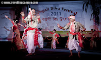Semi Classical Performance on Pulok banerjee's song 'Phulore Melate' : Posted by VJ SHARMA : This year during April, Assam Association Delhi organized Rongali Bihu Festival 2011 by @ Indira Gandhi National Center of Arts, New Delhi, INDIA and here are some of the photographs from Semi-Classical performance by Bidisha during the evening...Bidisha is the performer here and she is performing a semi classical dance on Pulok banerjee's song 'Phulore Melate'This song was beautiful as the performer is !!! I have added song in the bottom of this post, so just play it and enjoy with dance steps of Bidisha ...Expressions of this dance form were awesome and not sure if credit should go to Dancer Performer of Dance form itself :) .. But in my opinion mix of both did a great job during Bihu Festival !!!Various types of Expressions made this dance more interesting...Bidisha is weraing Mekhela Sadar here !!! Mekhela Sadar was again a beautiful attire with awesome expressions of the dancers on Fantastic Music in the backgrond !!!Traditionally muga(special silk of assam) is used to make mekhela - sadar (equivalent of Saree in Assam) for girls and kurtas for boys. Till date it is considered to be the most sophisticated attire in Assam.Loved this expression ...Muga silk is one of the many natural gift to Assam. The specialty of this silk is that it has golden bright color. 